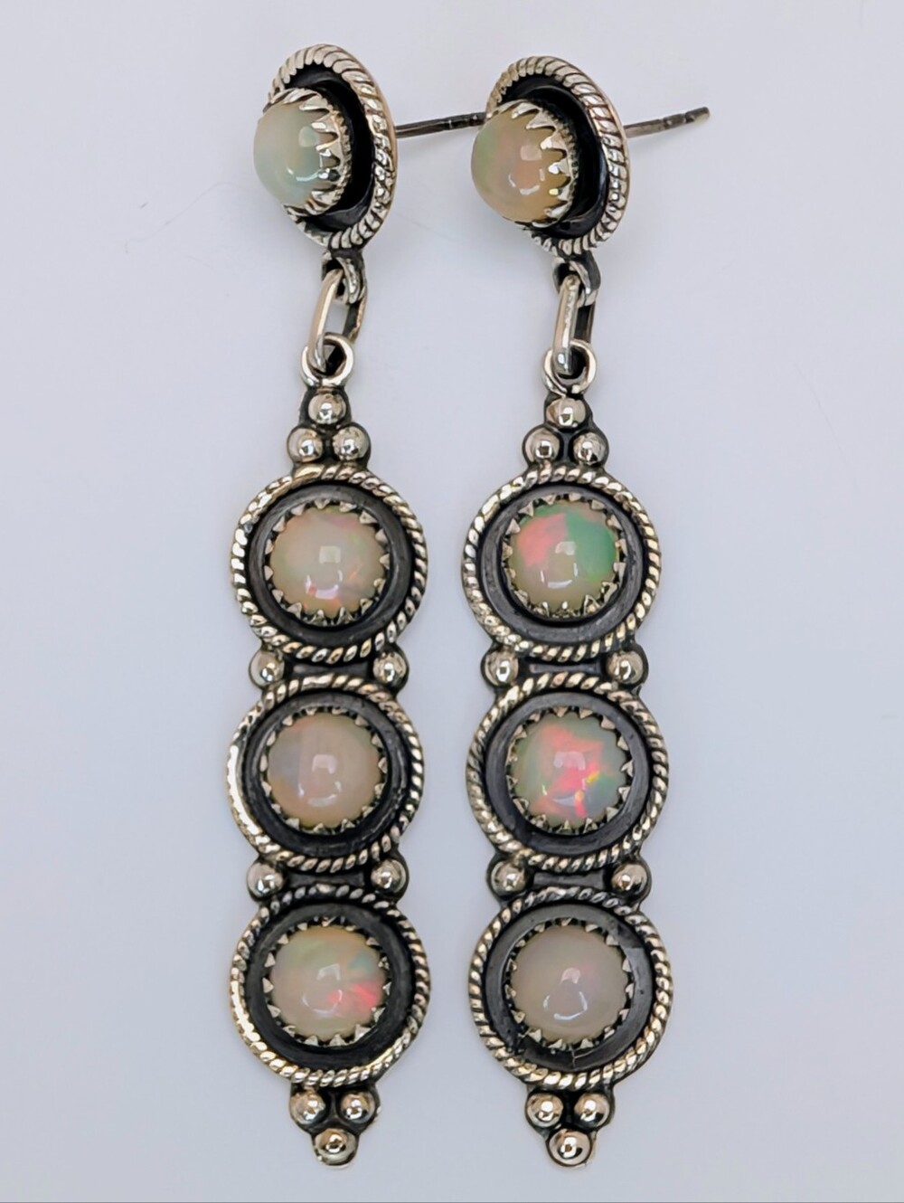 Ethiopian Opal S925 Sterling Silver Gemstone Dangle Statement Earrings